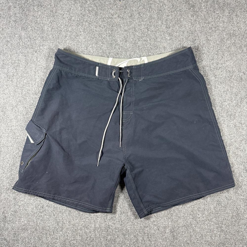 Vintage O'Neill Board Shorts Mens 38 Black Faded Y2K Surf Swim Logo Rare